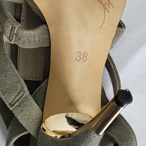 Y2K Miss Sixty Suede and Sequin High Heel Shoes Olive Green Size EU 38 - Picture 10 of 10